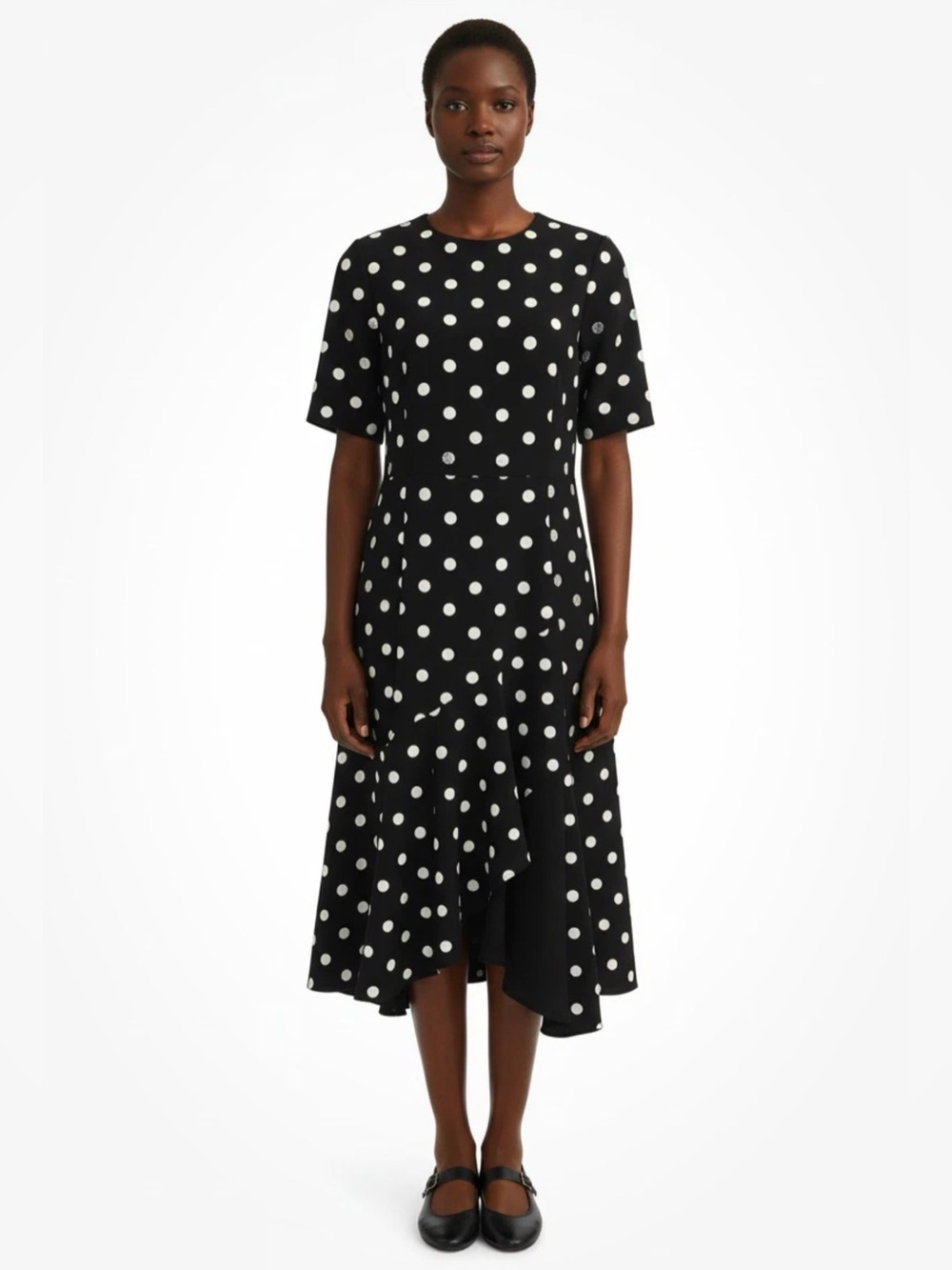 Oscar De La Renta Runway Black Wool Painted‎ Polka Dots Dress